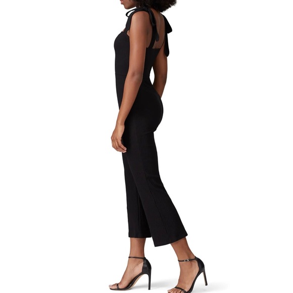 Reformation Wesley black ribbed square neck tie straps cropped jumpsuit - Picture 4 of 12